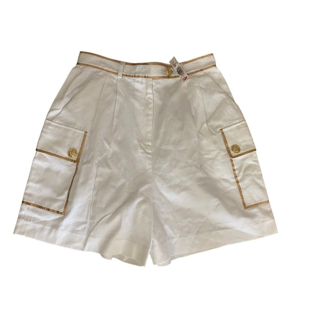 The Icing Womens Vintage White Blue Gold Trim High Rise Shorts skort Sz 12 new